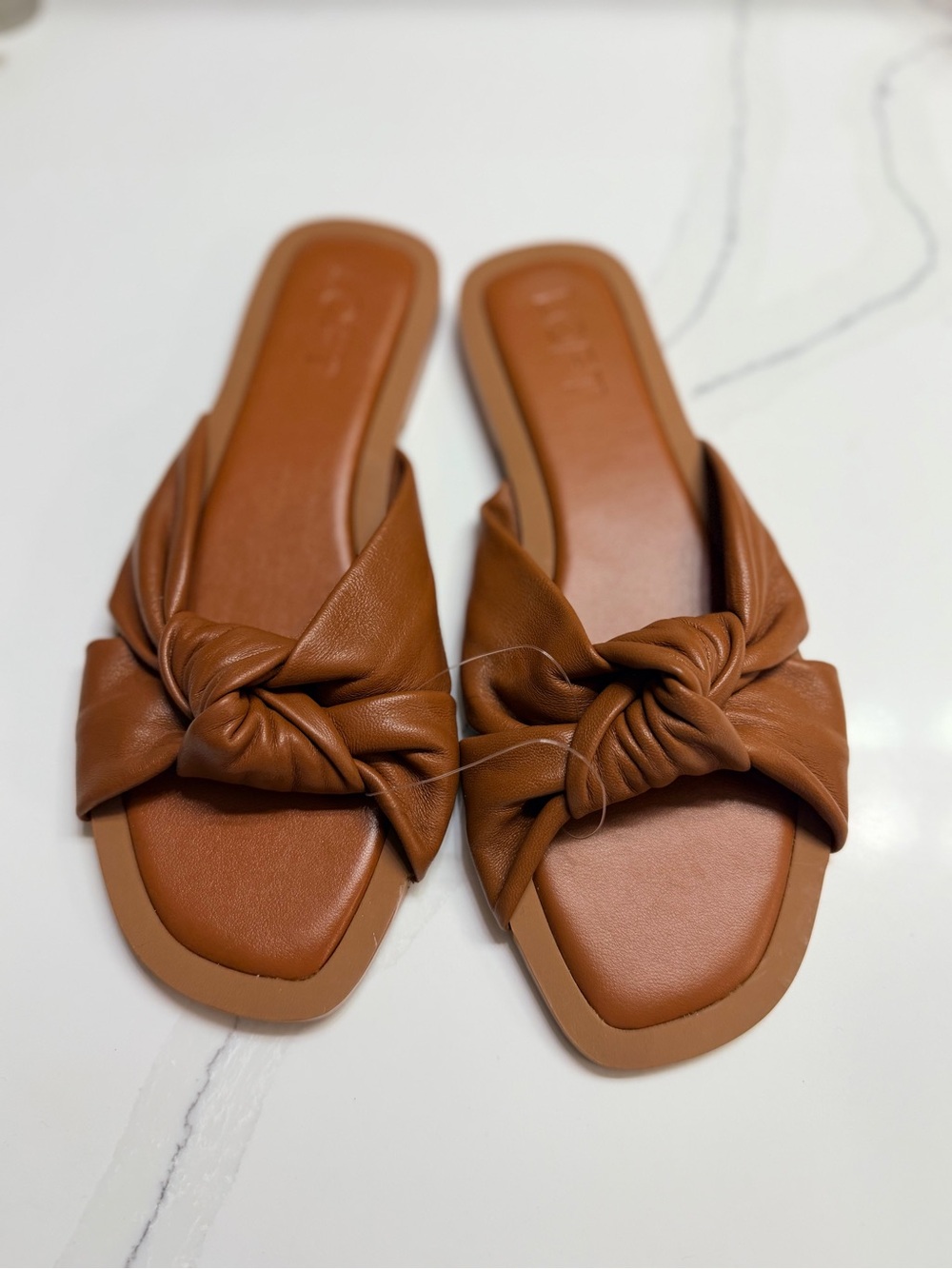 LOFT Brown Leather Knot Slide Sandals